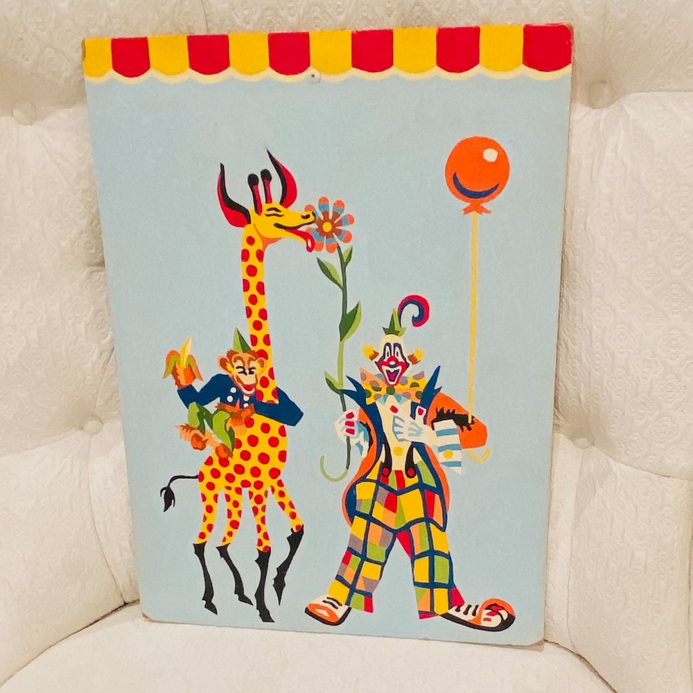 F14-Vintage Circus Giraffe, Monkey, & Clown Paint by Number-ONE Painti…